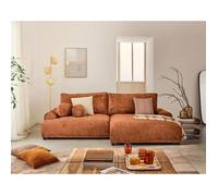Lisa Design - Nelly - canapé d'angle Droit 4 Places Convertible avec Coffre en Velours texturé, Rouille