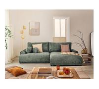 Nelly - canapé d'angle droit 4 places convertible avec coffre en velours texturé - Vert