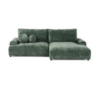 Nelly - canapé d'angle droit 4 places convertible avec coffre en velours texturé - Vert