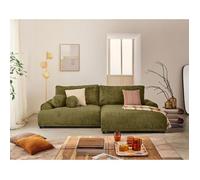 Nelly - canapé d'angle droit 4 places convertible avec coffre en velours texturé - Vert Olive