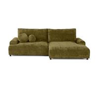 Lisa Design - Nelly - canapé d'angle Droit 4 Places Convertible avec Coffre en Velours texturé, Vert Olive