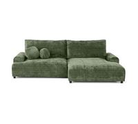 Nelly - canapé d'angle droit 4 places convertible avec coffre en velours texturé - Vert sauge