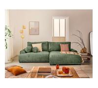 Nelly - canapé d'angle droit 4 places convertible avec coffre en velours texturé - Vert sauge