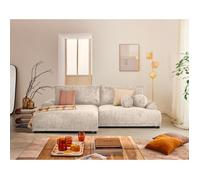 Nelly - canapé d'angle gauche 4 places convertible avec coffre en velours texturé - Beige