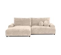 Nelly - canapé d'angle gauche 4 places convertible avec coffre en velours texturé - Beige