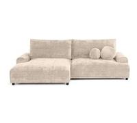 Nelly - canapé d'angle gauche 4 places convertible avec coffre en velours texturé - Beige Beige G