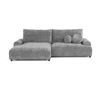 Nelly - canapé d'angle gauche 4 places convertible avec coffre en velours texturé - Gris