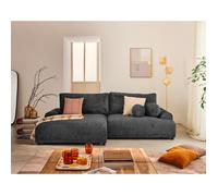 Lisa Design - Nelly - canapé d'angle Gauche 4 Places Convertible avec Coffre en Velours texturé, Gris Anthracite