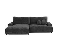 Nelly - canapé d'angle gauche 4 places convertible avec coffre en velours texturé - Gris Anthracite