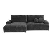 Nelly - canapé d'angle gauche 4 places convertible avec coffre en velours texturé - Gris Anthracite Gris Anthracite G
