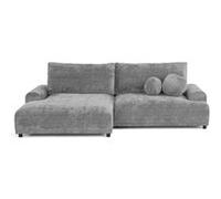 Nelly - canapé d'angle gauche 4 places convertible avec coffre en velours texturé - Gris Gris