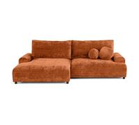 Nelly - canapé d'angle gauche 4 places convertible avec coffre en velours texturé - Rouille