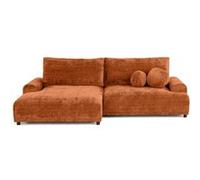 Nelly - canapé d'angle gauche 4 places convertible avec coffre en velours texturé - Rouille Rouille G