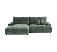 Nelly - canapé d'angle gauche 4 places convertible avec coffre en velours texturé - Vert