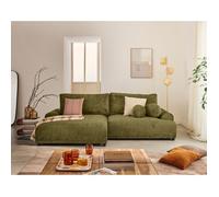 Nelly - canapé d'angle gauche 4 places convertible avec coffre en velours texturé - Vert Olive Vert Olive G