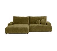 Nelly - canapé d'angle gauche 4 places convertible avec coffre en velours texturé - Vert Olive