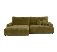 Nelly - canapé d'angle gauche 4 places convertible avec coffre en velours texturé - Vert Olive Vert Olive G