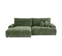 Nelly - canapé d'angle gauche 4 places convertible avec coffre en velours texturé - Vert sauge