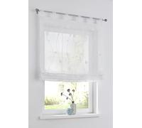 Nelly store bateau blanc avec passants, moderne, brodé, rideau semi-transparent, en polyester, facile d'entretien, de dimensions : 45 x 140 cm