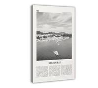 Nelson Bay Toile murale décorative rétro avec carte de ville de l'Australie, noir et blanc, Nouvelle-Galles du Sud, Australie - 40 x 60 cm