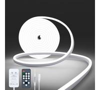 NELUX Neon Ruban LED Exterieur 2m, Bande Lumineuse LED Etanche Blanc Froid 6500K, Bandeau Néon Tube Flexible Murale, Enseigne Lumineux Decoration Chambre. Comprend Télécommande et Alimentation 24V