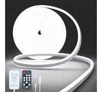 NELUX Neon Ruban LED Exterieur 5m, Bande Lumineuse LED Etanche Blanc Froid 6500K, Bandeau Néon Tube Flexible Murale, Enseigne Lumineux Decoration Chambre. Comprend Télécommande et Alimentation 24V