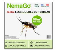 Nemago - Nematodes Mouches Terreau SF (25 Millions) - Traitement Biologique Moucherons Interieur - 100 Plantes - 50m² - Efficace sur Larves et Pupes - Sécurité Humaine et Animale - Utilisation Facile