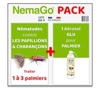 Nemago® - Nématodes Traitement contre le Papillon du Palmier et le Charançon Rouge - Traiter 1 à 3 Palmiers - Anti vers et larves (+ glu palmier) (+ Bombe Aérosol traitement Palmier)