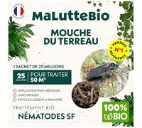 Nematodes mouches terreau 25 Millions - Traitement Bio Nématodes Longue Durée - Anti moucherons de terreau - Maluttebio - Traitement 50m²