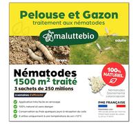 Nématodes pelouse et gazon - Traitement contre les larves de Tipules (vers gris ou Cousin) - 100% naturel. Traite les tâches jaunes du gazon (Pour 1500m² (750 millions))