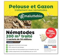 Nématodes pelouse et gazon - Traitement contre les larves de Tipules (vers gris ou Cousin) - 100% naturel. Traite les tâches jaunes du gazon (Pour 200m² (100 millions))