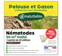 Nématodes pelouse et gazon - Traitement contre les larves de Tipules (vers gris ou Cousin) - 100% naturel. Traite les tâches jaunes du gazon (Pour 50m² (25 millions))