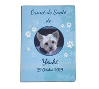 nemau - Protège Carnet de Santé Animaux Personnalisé - Avec Photo et Texte - Gomme Expansée - Fabriqué en France - Chiens & Chats - Cadeau Propriétaire Animal - Modèle Empreinte Bleu Ciel