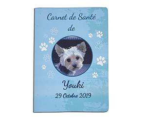 nemau - Protège Carnet de Santé Animaux Personnalisé - Avec Photo et Texte - Gomme Expansée - Fabriqué en France - Chiens & Chats - Cadeau Propriétaire Animal - Modèle Empreinte Bleu Ciel