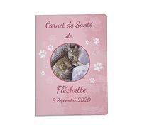 Nemau - Protège Carnet de Santé Animaux Personnalisé - Photo et Texte Personnalisables - Gomme Expansée - Fabriqué en France - Étui de Protection Chiens & Chats - Modèle Empreinte Rose