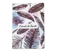 Nemau - Protège Carnet de Santé en Gomme Expansée - Fabriqué en France - Étui Carnet Bébé Enfant Fille ou Garçon Adulte - Format Maternité Standard - Idée Cadeau Naissance - Modèle Plume Colorée