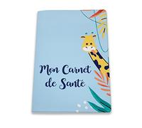 Nemau - Protège Carnet de Santé Enfant en Gomme Expansée - Fabriqué en France - Étui Carnet Bébé Fille ou Garçon - Format Maternité Standard - Idée Cadeau Naissance - Modèle Girafe Bleue