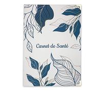 Nemau - Protège Carnet de Santé Enfant et Adulte - Housse Souple Lavable - Étui de Protection Durable pour Carnet Médical - Idée Cadeau Naissance ou Famille - Modèle Feuille Dorée et Bleu Canard