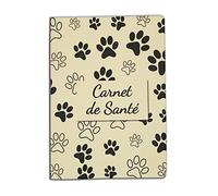 Nemau - Protège Carnet de Santé pour Chats, Chiens et Animaux Domestiques - Gomme Expansée - Fabriqué en France - Durable et Résistant - Modèle Empreinte Fond Beige