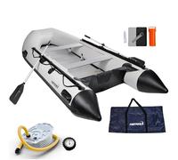 NEMAXX® Bateau Gonflable 380 cm pour 7 Personnes - Bateau à Rames/de Pêche et d’Aviron-905 kg/Fond en Aluminium/Motorisable jusqu’à 22 kW/30 CV - incl. 2 Rames/Pompe/Manomètre/Sac et Kit de Réparation