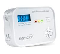 NEMAXX® CM18 Détecteur de Monoxyde de Carbone/Alarme CO avec Écran LCD - 85 DB, Capteur Électrochimique, en 50291-1:2018, Bouton Test, 3× Piles AA LR6, Durée de Vie du Produit 10 Ans - Lot de 1