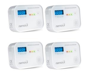 NEMAXX® CM18 Détecteur de Monoxyde de Carbone/Alarme CO avec Écran LCD - 85 DB, Capteur Électrochimique, en 50291-1:2018, Bouton Test, 3× Piles AA LR6, Durée de Vie du Produit 10 Ans - Lot de 4