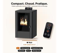 NEMAXX® P6Mi Poêle à granulés 6 kW A+ jusqu’à 120 m³,cycle nettoyage automatique,mode ECO,programme hebdomadaire,télécommande,WiFi-Ready option,arrêt sécurité,protection dépression et surchauffe,Noir