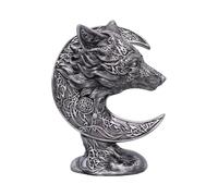 Nemesis Now Art croissant celtique, loup en lune avec nœud complexe, décoration mystique celtique symbolique, résine noire avec finition argentée