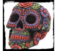 Nemesis Now – Crâne en résine – Décorations florales traditionnelles – Noir 18 cm