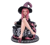 Nemesis Now Baie Rose Figurine en sucre et épices 14,4 cm en résine, noir/rose, ornement de sorcière aux cheveux roses, longue figurine chaudron de sorcière aux cheveux roses, coulée dans la meilleure