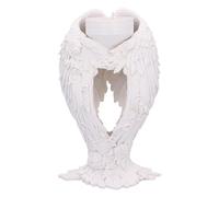 Nemesis Now Bougeoir en résine blanche en forme d'ailes d'ange de 17 cm, support pour bougie chauffe-plat soutenu par une sculpture d'ailes d'ange, décoration d'intérieur, cadeau d'ange, coulé dans la