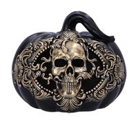 Nemesis Now Crâne de Citrouille Baroque récolte 16,7 cm en résine, Citrouille Noire et tête de Mort dorée, décoration d'halloween, Design Baroque, Citrouille réutilisable, coulée dans la résine la