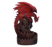 Nemesis Now Brûleur d'encens à refoulement Crimson Keep de 22 cm, en résine, Dragon Rouge sur escalier en colimaçon, Peut contenir Un cône d'encens, décoration d'intérieur Fantaisie, coulé dans la
