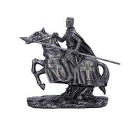 Nemesis Now Figurine de chevalier prêt à être bataille, finition argentée métallisée, décoration d'art médiévale, chevalier à cheval avec épée et rênes - à protéger